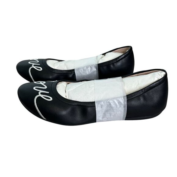 NIB Ed By Ellen Degeneres Black Faux Leather Ballet Flats Embroidered Love 4.5M - Picture 3 of 9
